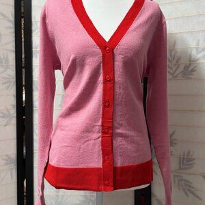 Candace Cameron Bure Cardigan Small Pink Red Colorblock Valentine's Day Preppy